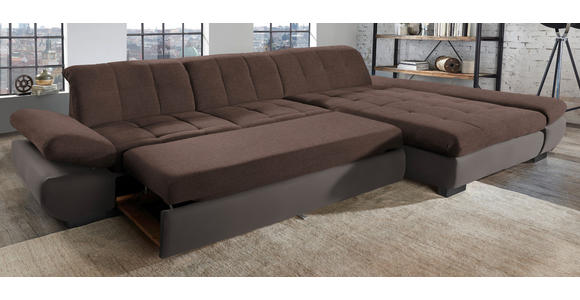 ECKSOFA in Mikrofaser Hellbraun 204/341 cm - Hellbraun/Schwarz, Design, Textil/Metall (204/341cm) - Xora