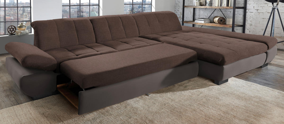 ECKSOFA in Mikrofaser Hellbraun  - Hellbraun/Schwarz, Design, Textil/Metall (204/341cm) - Xora