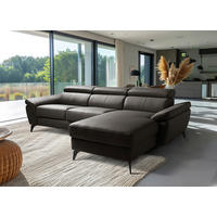 ECKSOFA Dunkelbraun Echtleder Lederlook Bettkasten, Schlaffunktion, Rücken echt, Armteilverstellung, Kopfteilverstellung  - Dunkelbraun/Schwarz, Design, Leder/Textil (252/179cm) - Livetastic