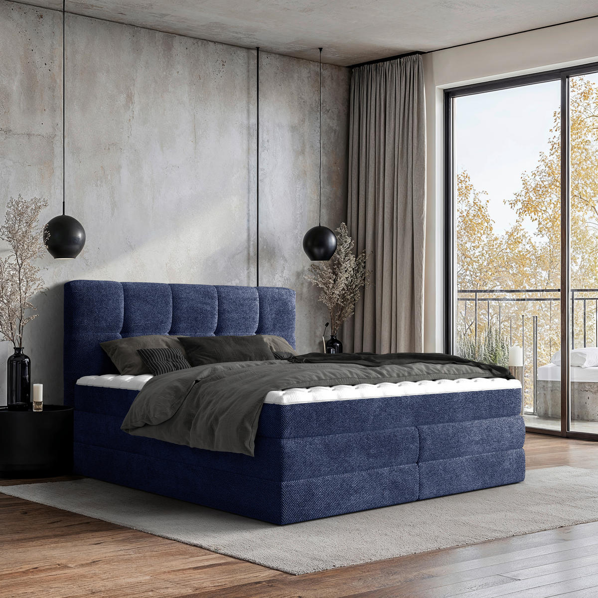 KONTINENTALSÄNG 180/200 cm  i blå  - blå/svart, Design, textil/plast (180/200cm) - Best Price