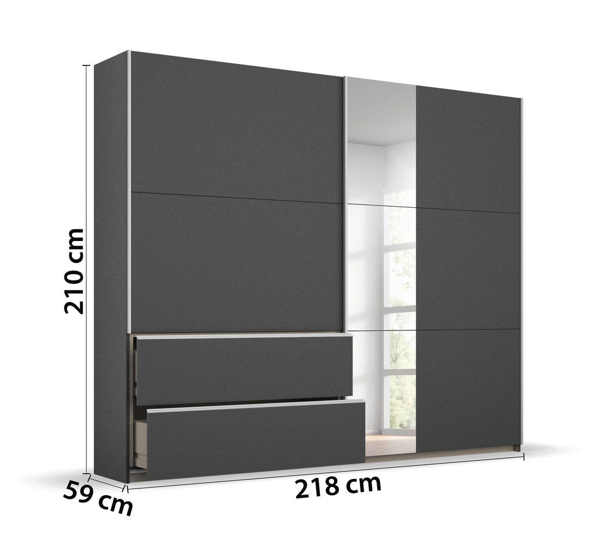 SKRIŇA S POSUVNÝMI DVERAMI, sivá, 218/210/59 cm - sivá/hliníková, Design, kov/kompozitné drevo (218/210/59cm) - Rauch Möbel