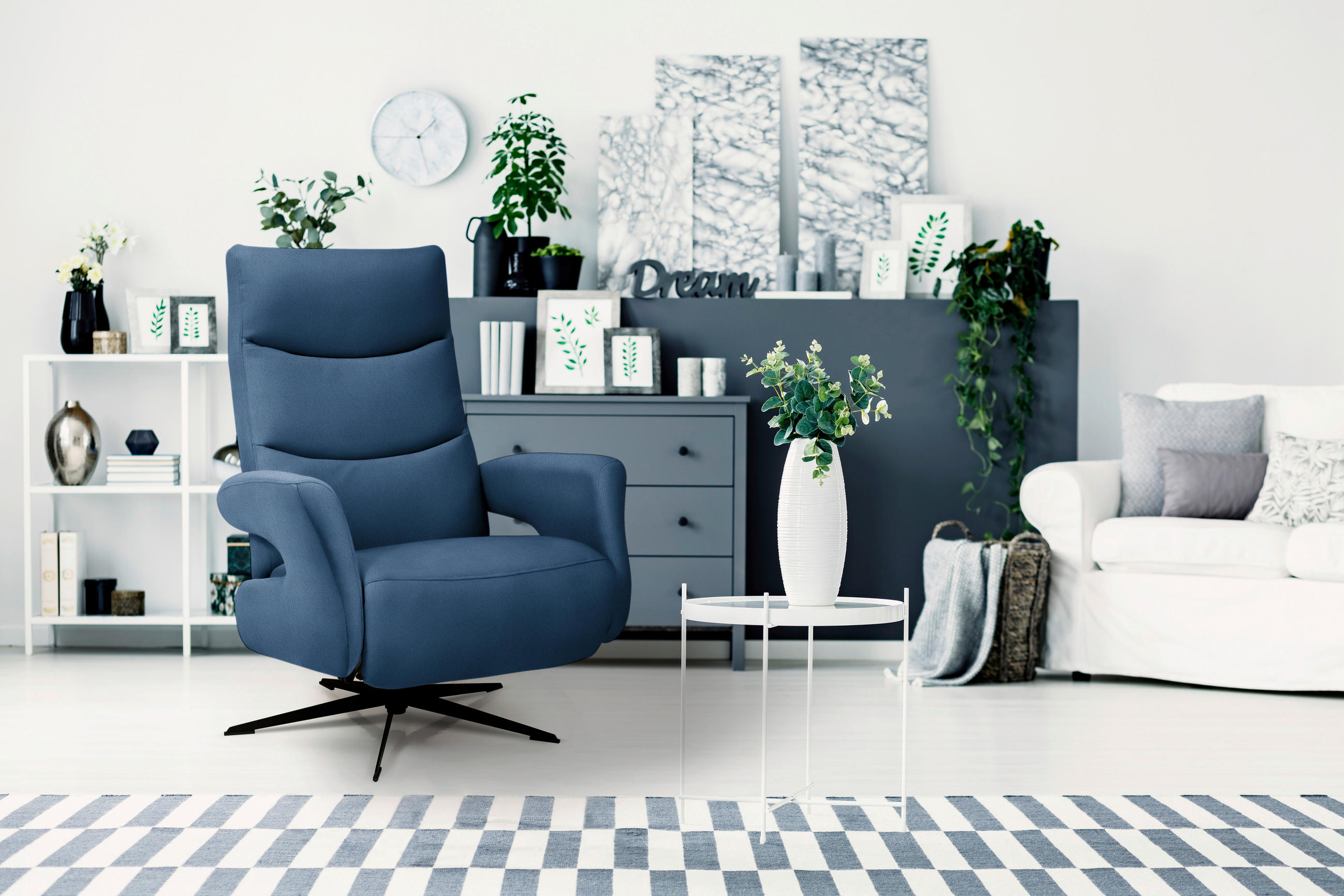 RELAXFÅTÖLJ i textil mörkblå  - svart/mörkblå, Design, metall/textil (75/106/89cm) - Livetastic