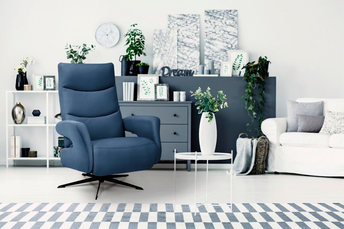 RELAXSESSEL Mikrofaser Relaxfunktion    - Schwarz/Dunkelblau, Design, Textil/Metall (75/106/89cm) - Welnova