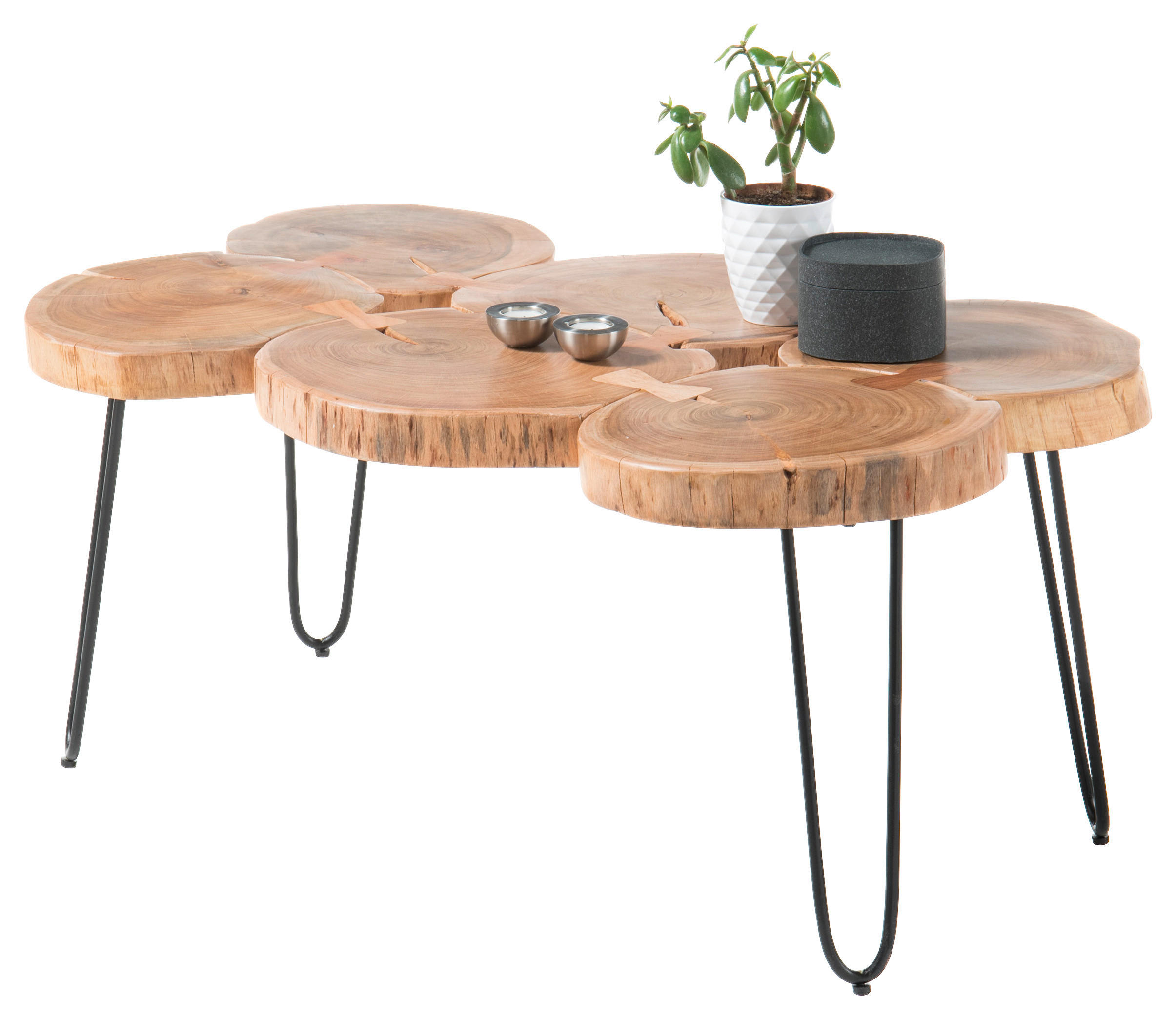 COUCHTISCH Akazie massiv 100/65/45 cm Akaziefarben  - Schwarz/Akaziefarben, Natur, Holz/Metall (100/65/45cm) - Livetastic