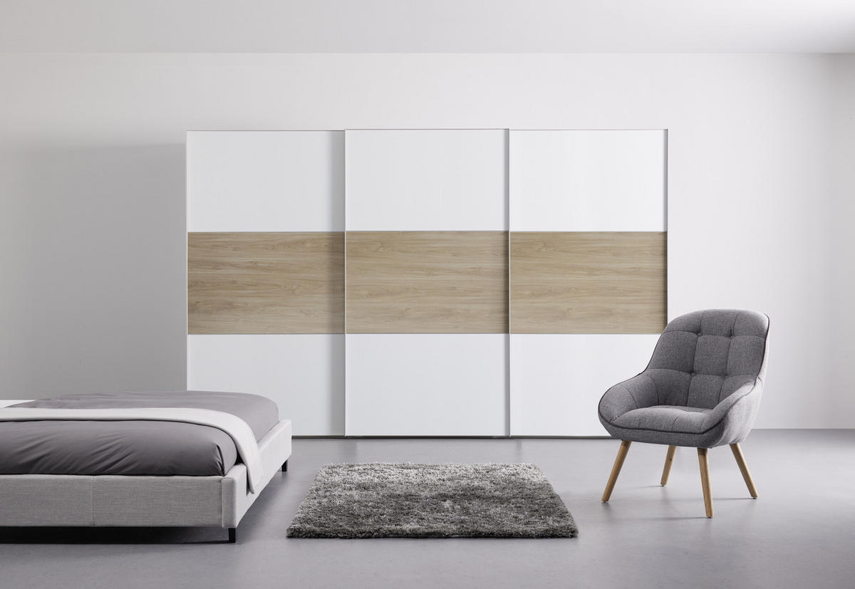 SCHWEBETÜRENSCHRANK in Weiss, Eichefarben  - Weiss/Eichefarben, Modern (336/222/68cm) - MID.YOU