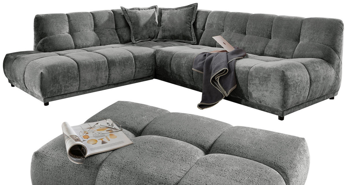 ECKSOFA Chenille Anthrazit  - Anthrazit/Schwarz, Modern, Kunststoff/Textil (250/284cm) - Livetastic