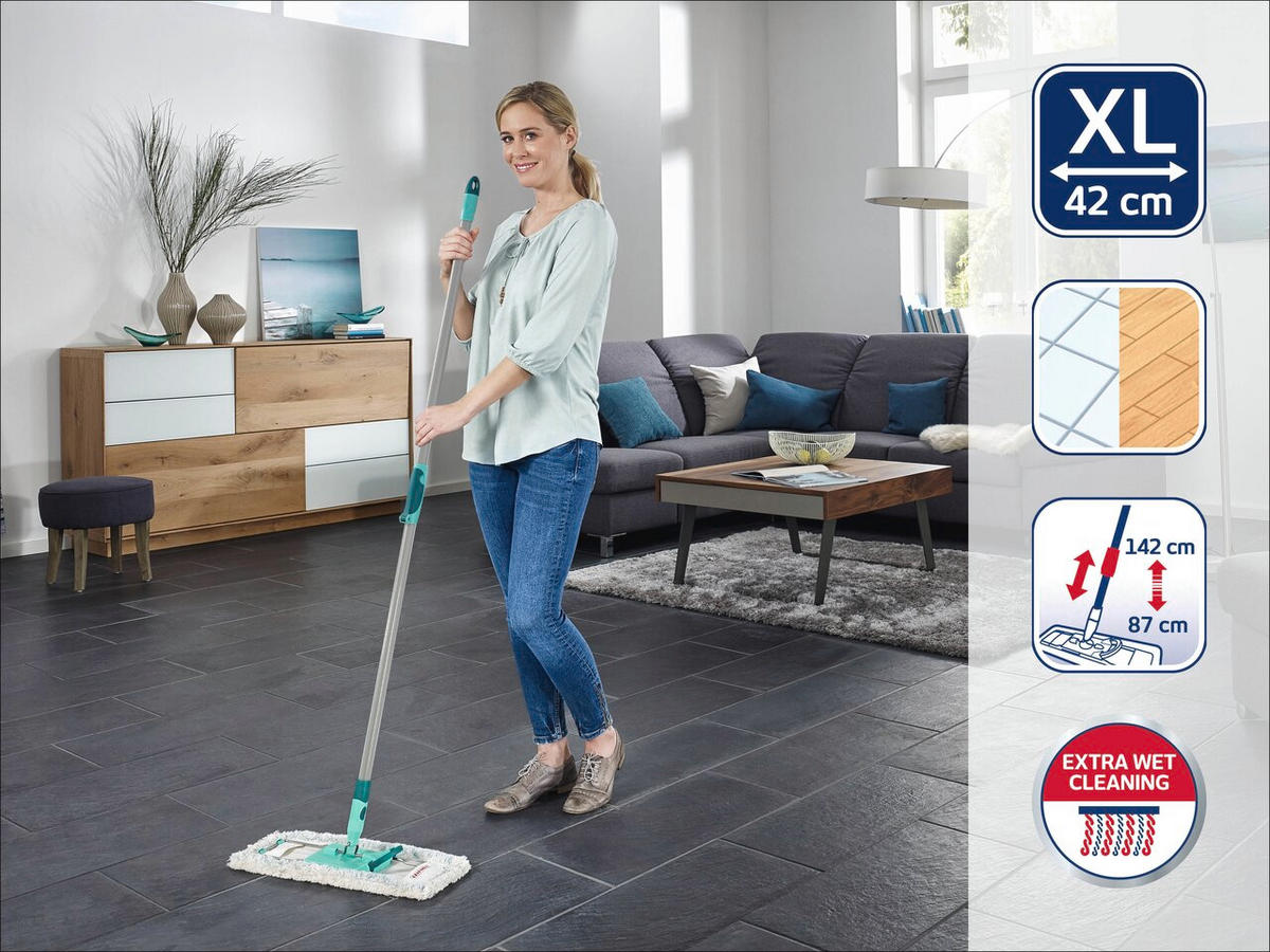 BODENWISCHER  - Türkis/Weiß, Basics, Textil/Metall (42/87-142cm) - Leifheit