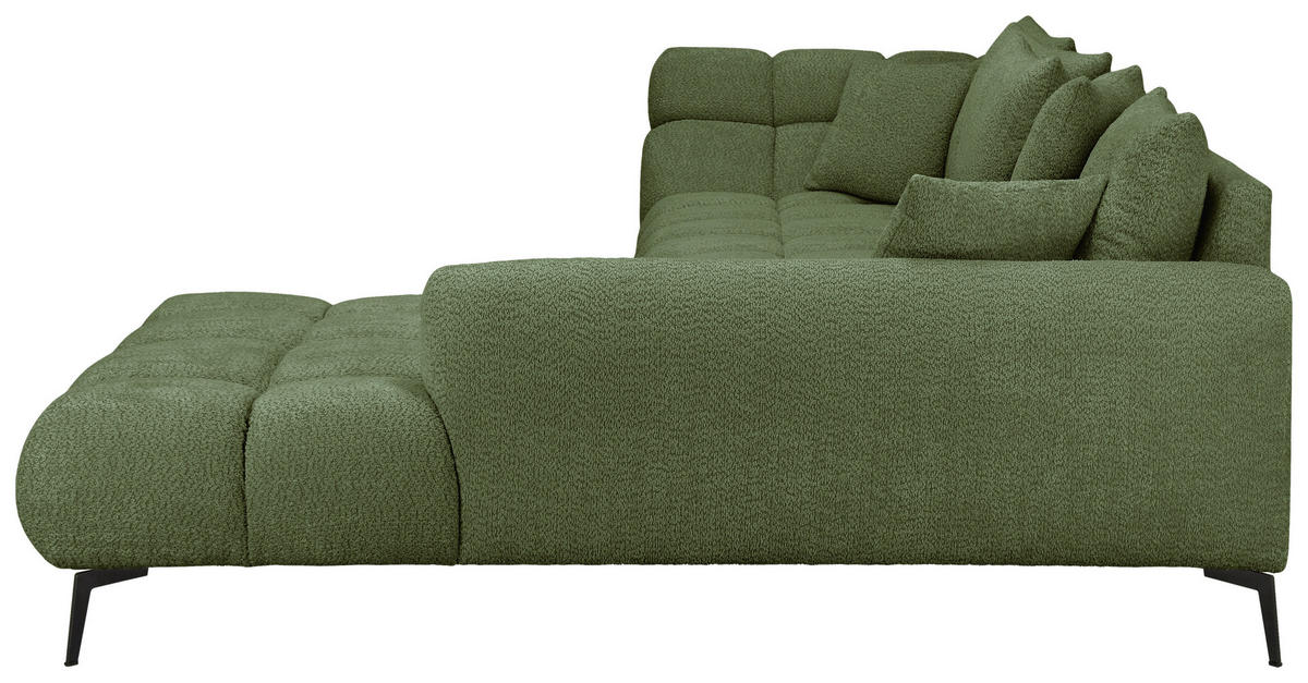 ECKSOFA 318/217 cm  in Bouclé Grün Zierkissen, Rückenkissen, Rücken echt  318/217 cm  - Schwarz/Grün, MODERN, Textil/Metall (318/217cm) - Carryhome