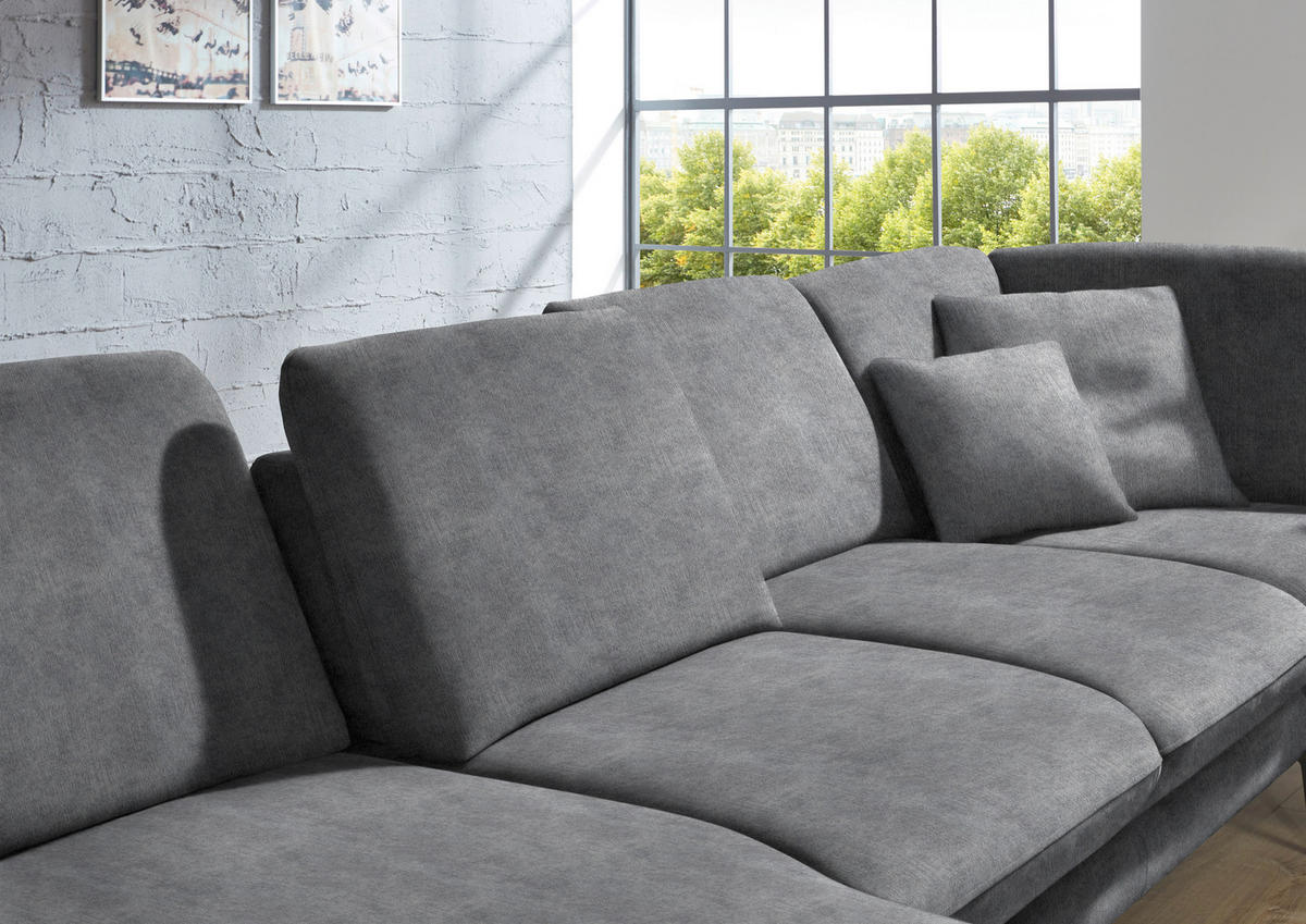 WOHNLANDSCHAFT in Velours Silberfarben  - Silberfarben/Schwarz, Design, Textil/Metall (180/344/208cm) - Dieter Knoll