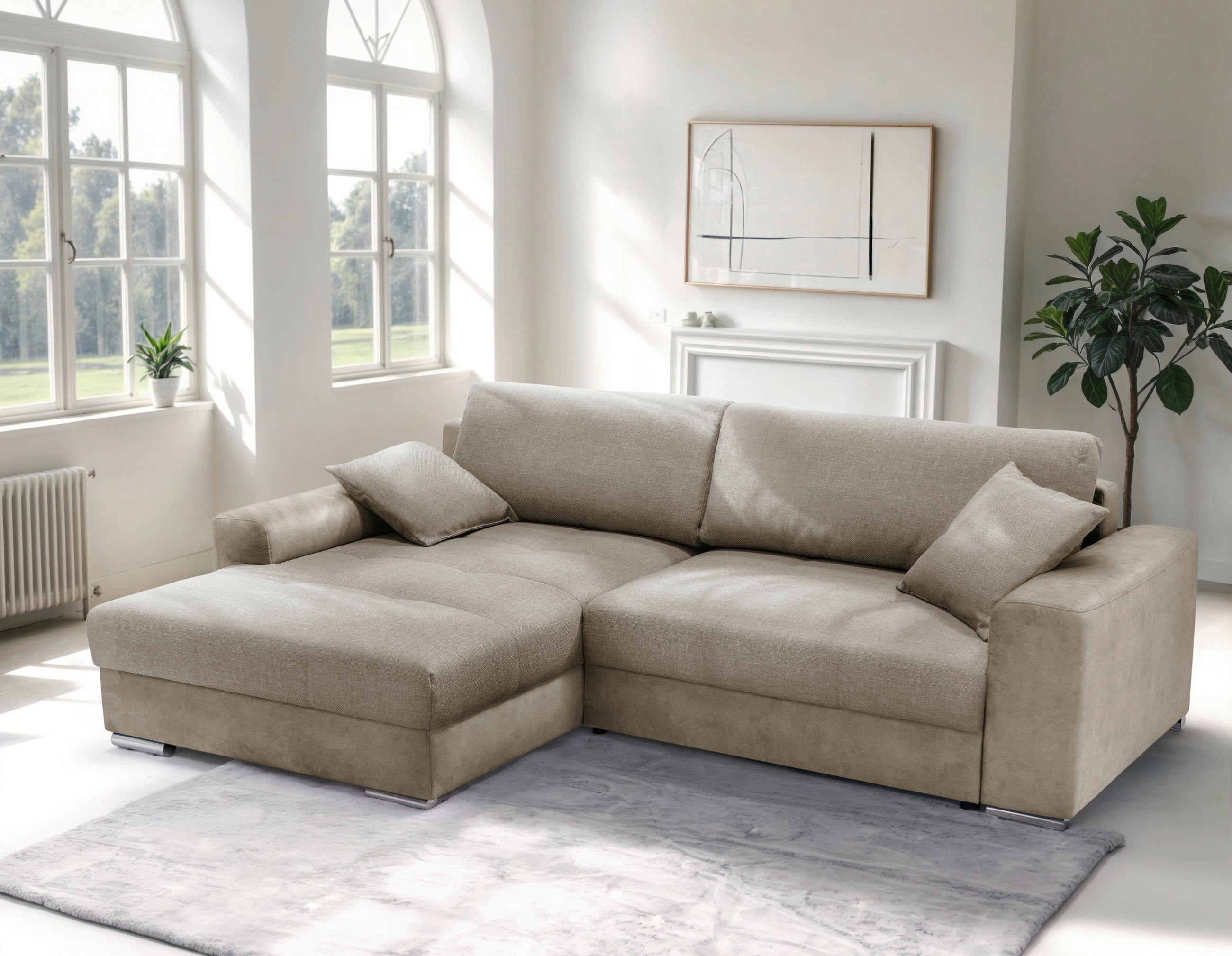 ECKSOFA LARNACA Cappuccino Struktur  - Chromfarben/Cappuccino, Design, Textil/Metall (177/269cm) - Livetastic
