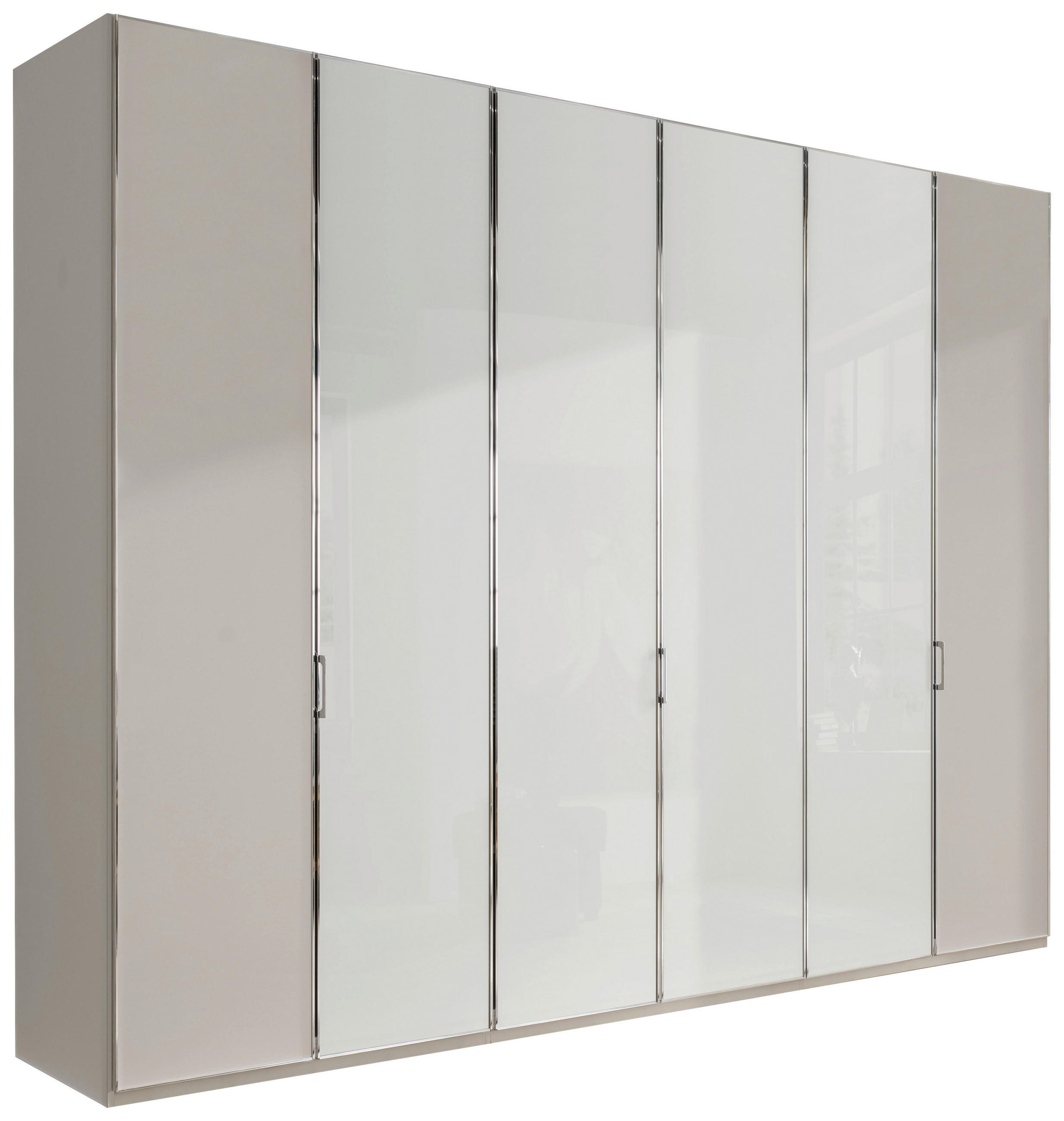 DREHTÜRENSCHRANK in Grau, Weiss  - Chromfarben/Weiss, Modern, Glas/Holzwerkstoff (300/216/58cm) - Novel