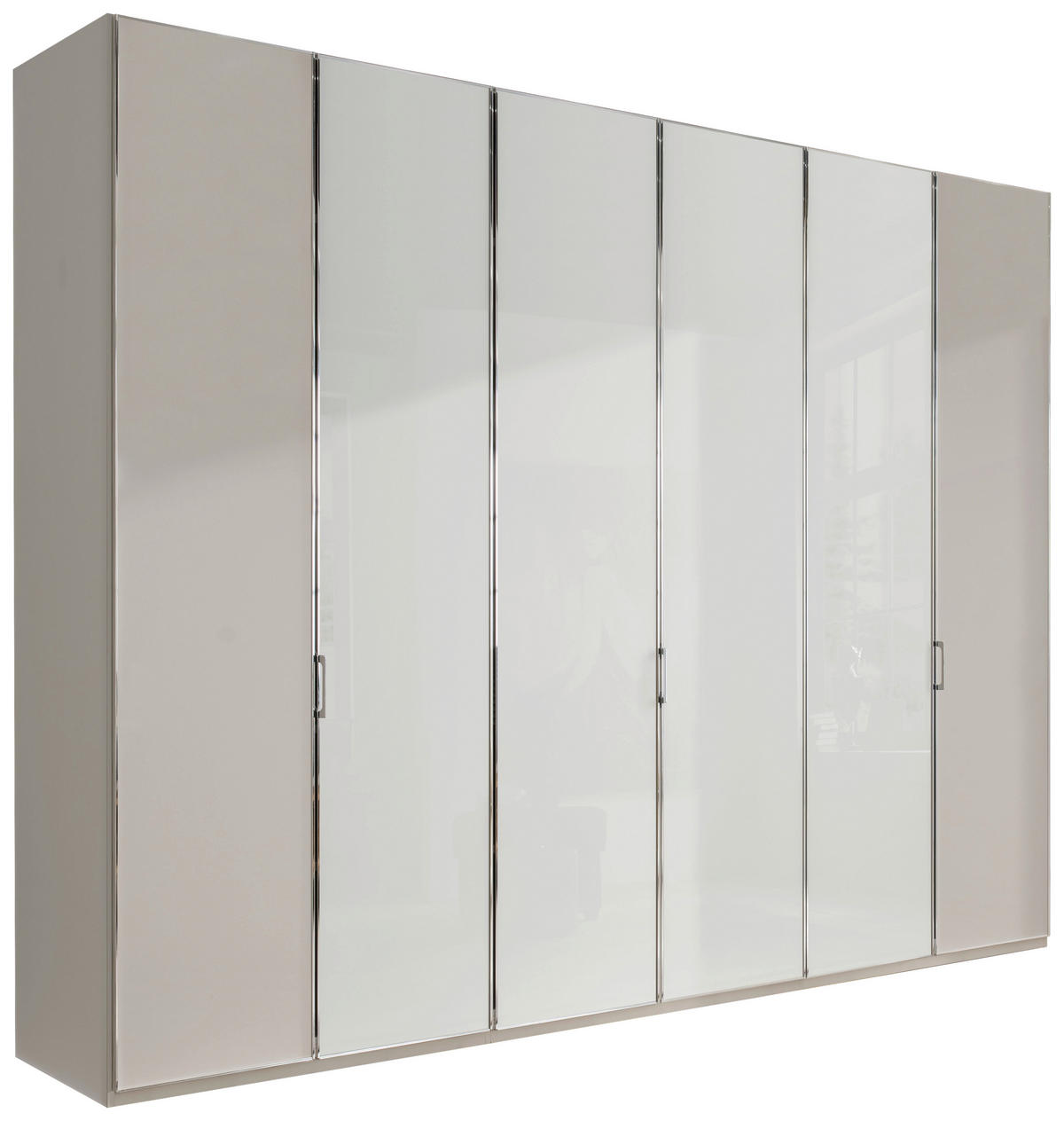 DREHTÜRENSCHRANK in Grau, Weiss  - Chromfarben/Weiss, Modern, Glas/Holzwerkstoff (300/216/58cm) - Novel