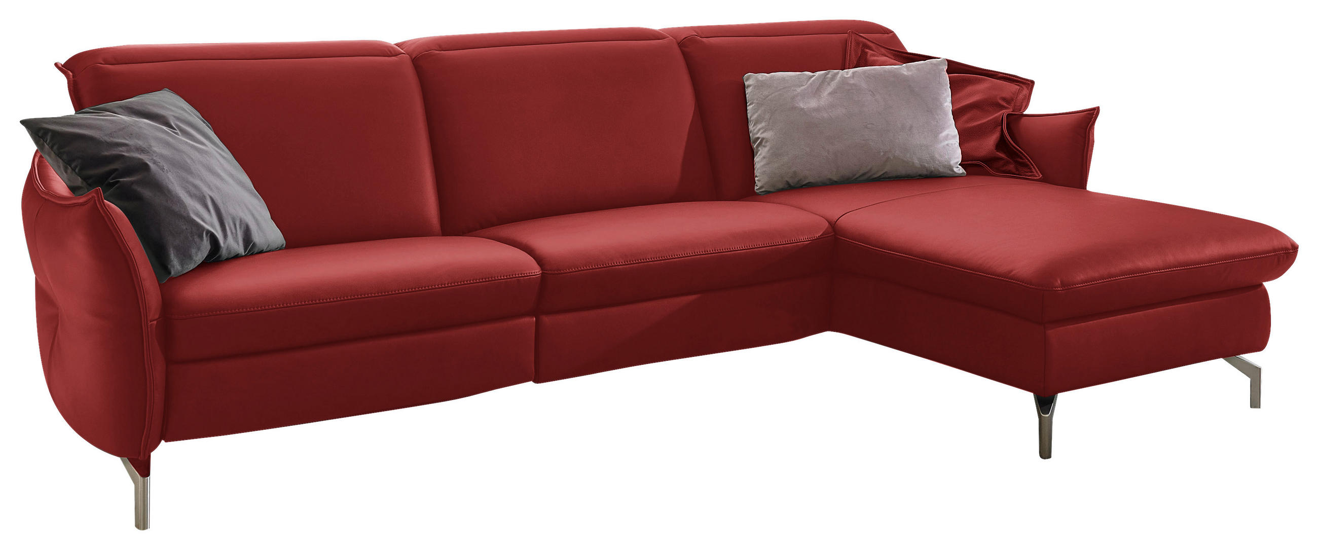 ECKSOFA Rot Echtleder  - Rot/Nickelfarben, MODERN, Leder/Metall (263/179cm) - Livetastic