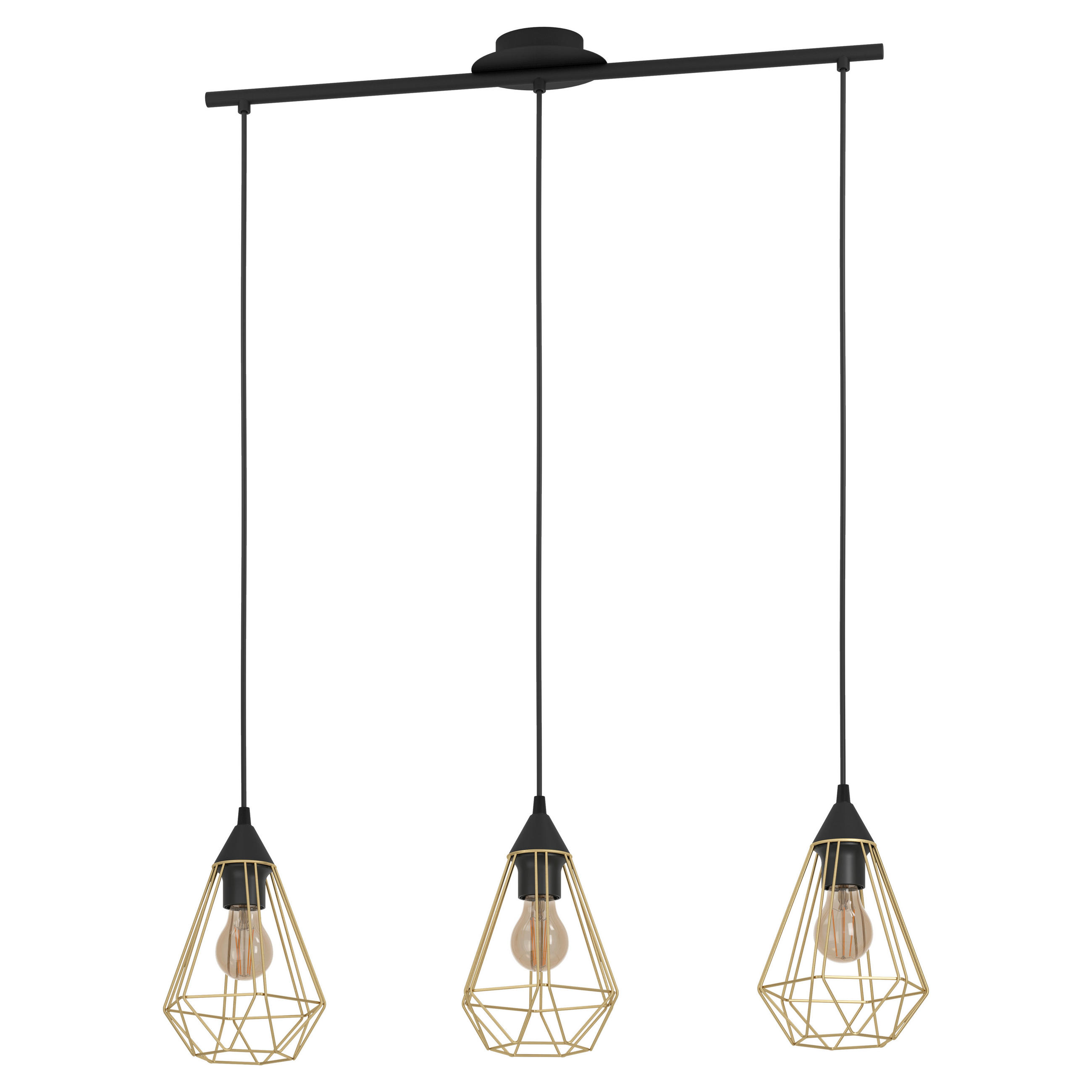 ZÁVESNÉ SVIETIDLO, E27/3x60 W, 79/17,5/110 cm - čierna/farby mosadze, Trend, kov (79/17,5/110cm) - Marama