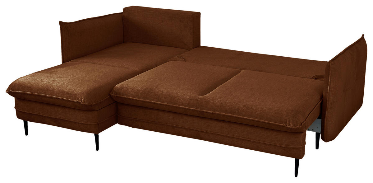 ECKSOFA Rostfarben Flachgewebe  - Rostfarben/Schwarz, Design, Holz/Kunststoff (170/235cm) - MID.YOU