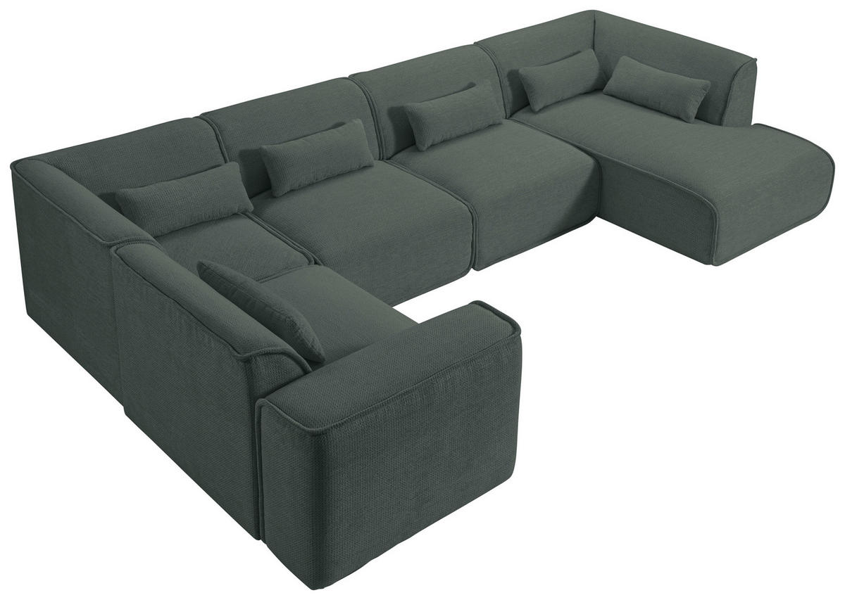 WOHNLANDSCHAFT LOMOCO MATEO Grün Flachgewebe  - Schwarz/Grün, Design, Kunststoff/Textil (211/368/165cm) - Lomoco