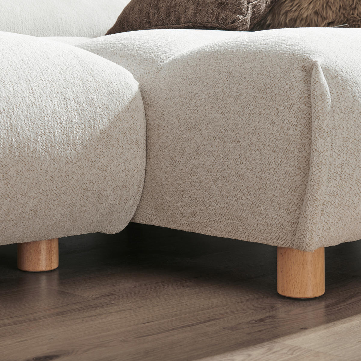 ECKSOFA in Velours Weiss  - Weiss, Natur, Holz/Textil (150/329cm) - Lomoco
