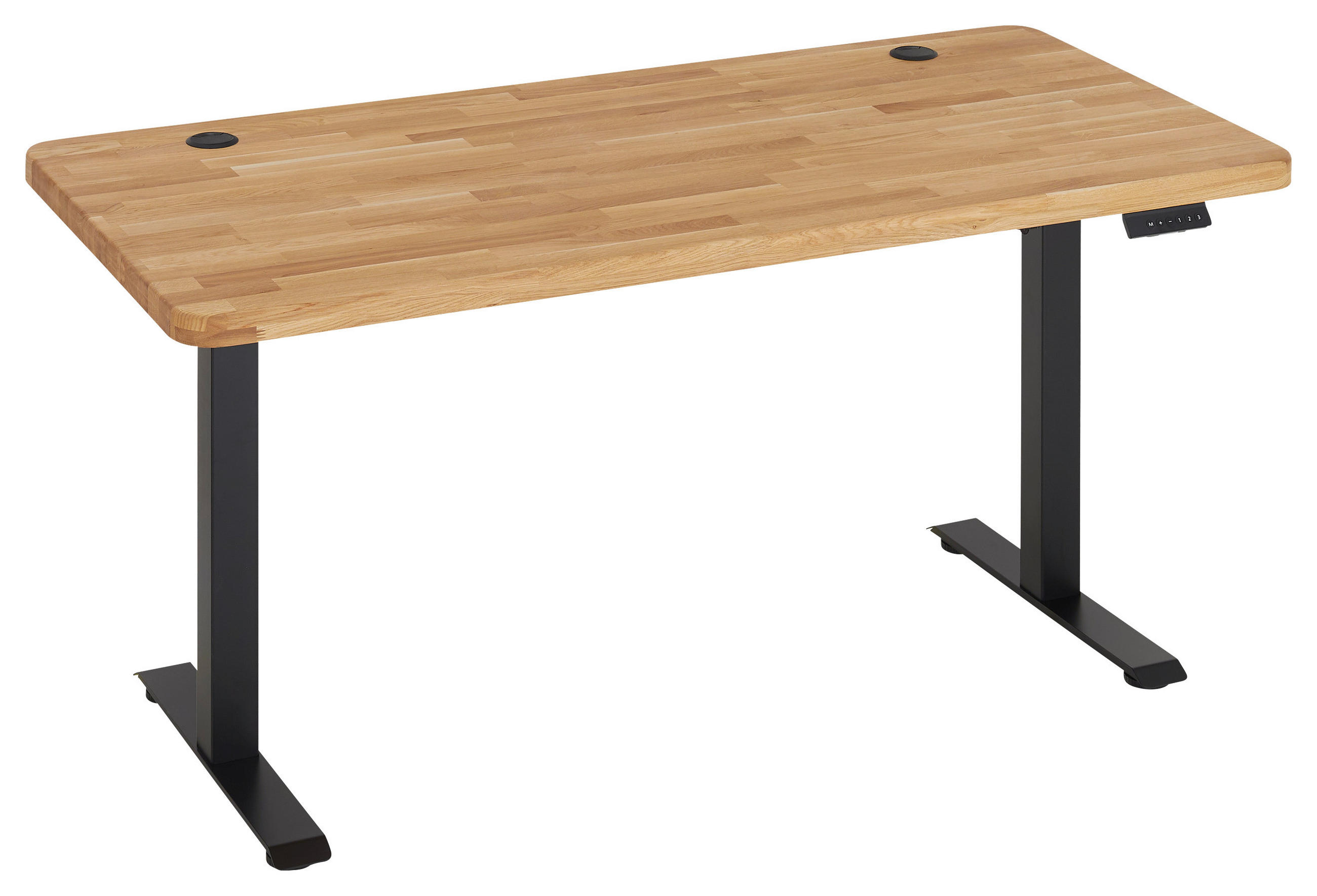 SCHREIBTISCH 160/77/76-119 cm Eichefarben elektrisch höhenverstellbar  - Eichefarben/Schwarz, MODERN, Holz/Metall (160/77/76-119cm) - Linea Natura
