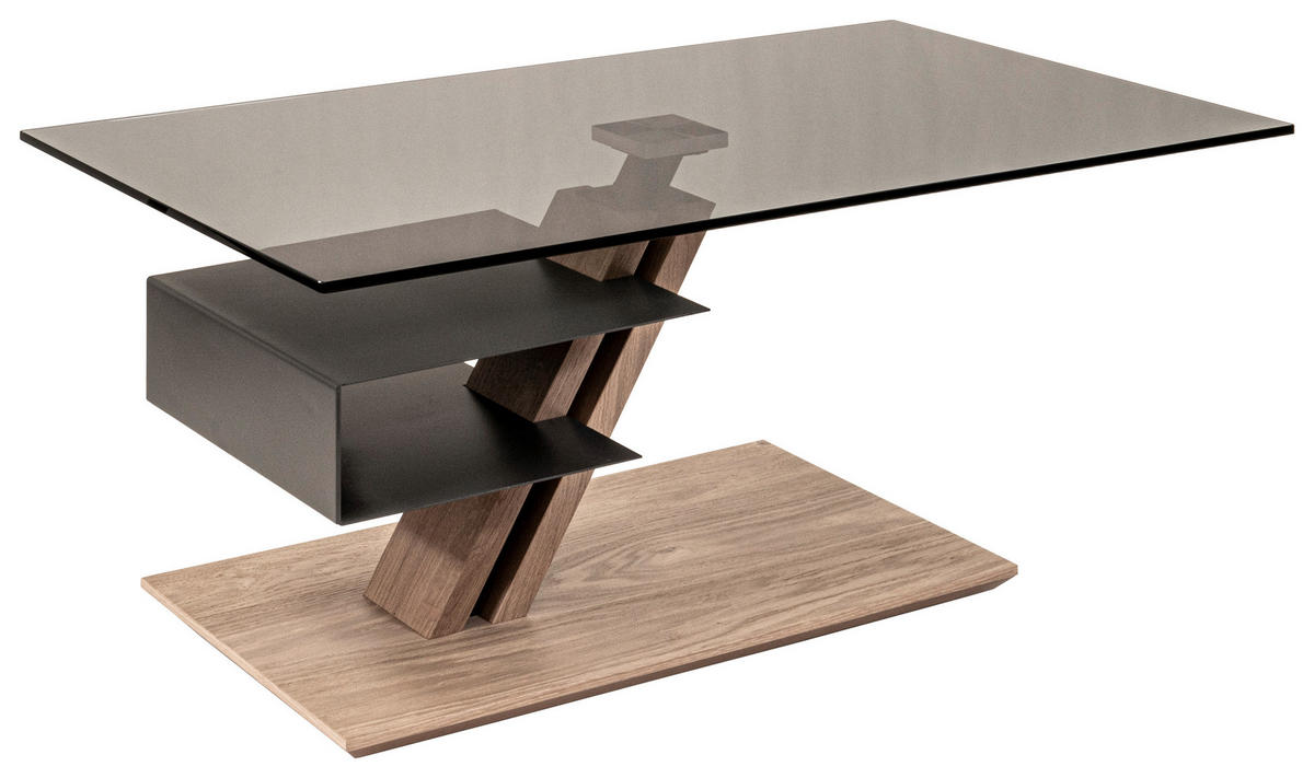 COUCHTISCH in Holz, Metall, Glas 100/60/47-64 cm  - Wildeiche/Grau, Natur, Glas/Holz (100/60/47-64cm) - Venda