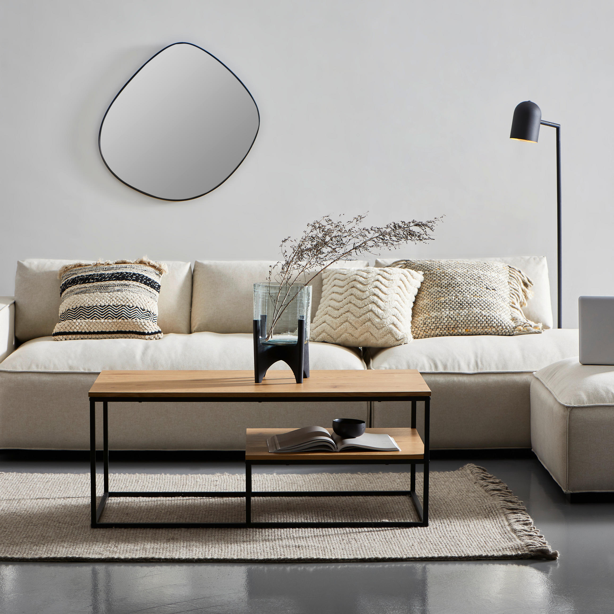Couchtisch Sun in Metall, Holzwerkstoff 110/60/45 cm  - Eichefarben/Schwarz, Modern, Holzwerkstoff/Metall (110/60/45cm) - MID.YOU