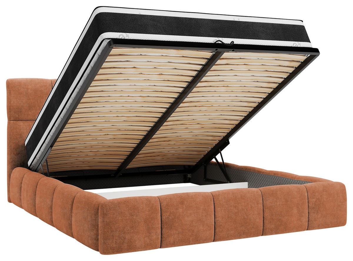 POLSTERBETT 180/200 cm,  in Rostfarben, gepolstertes Kopfteil, Lattenrost, Bettkasten,  - Rostfarben/Schwarz, MODERN, Holz/Holzwerkstoff (180/200cm) - MID.YOU