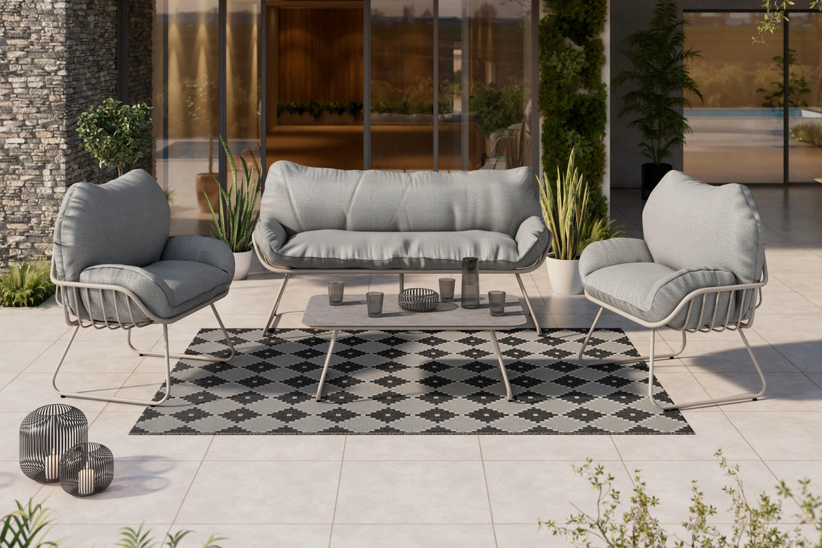 GARTENSET 4-teilig Webstoff Eisen 4-teilig  - Beige/Creme, Basics, Glas/Textil - Ambia Garden