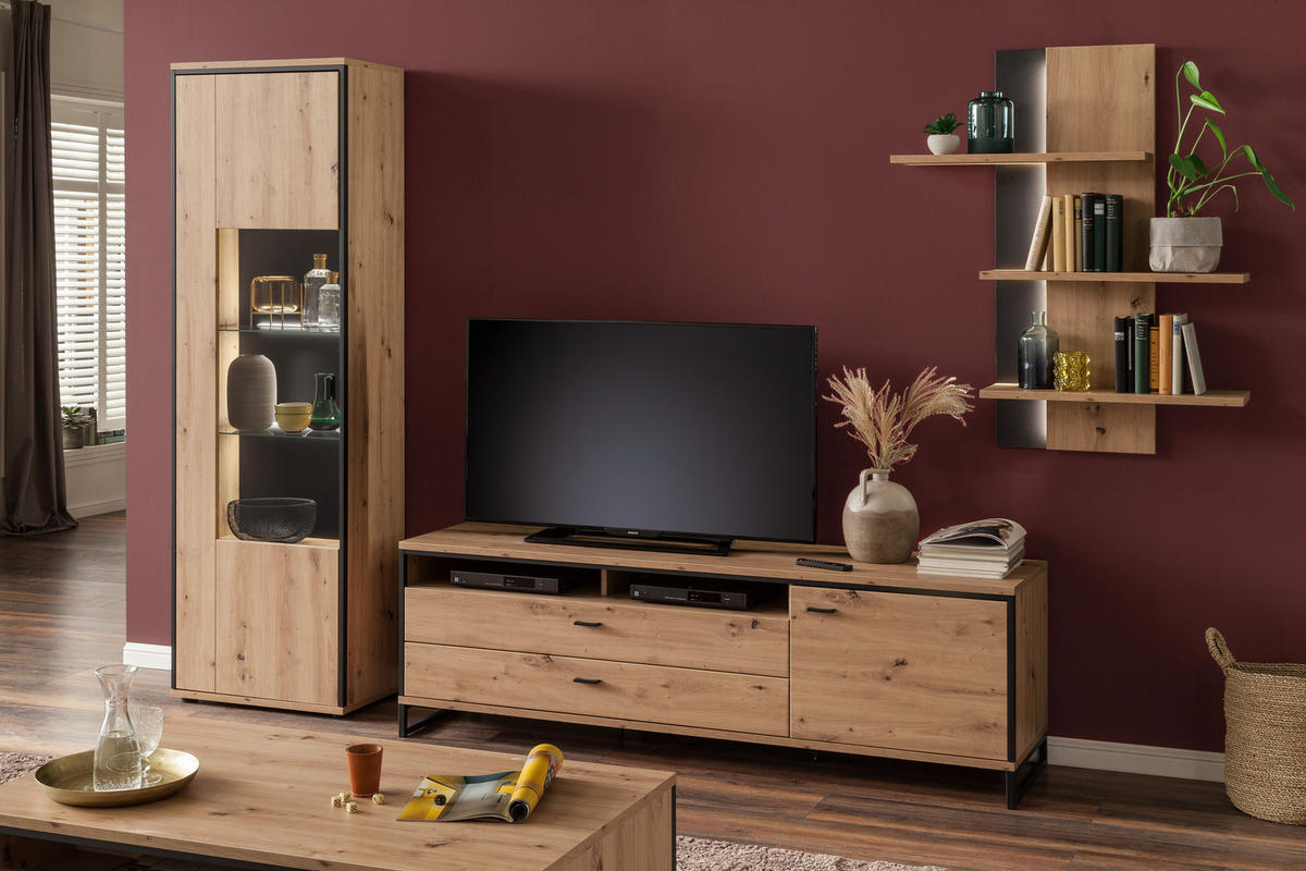 MEDIABÄNK i antracit, ekfärgad  - antracit/ekfärgad, Design, metall/trämaterial (183/60/50cm) - Livetastic