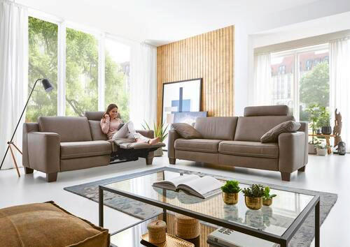 3-SITZER-SOFA in Echtleder Grau  - Chromfarben/Grau, Natur, Leder/Metall (218/85/95cm) - Valdera