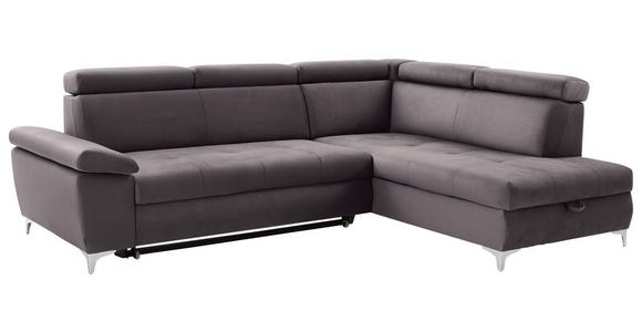 ECKSOFA Grau Samt  - Chromfarben/Grau, KONVENTIONELL, Textil/Metall (271/206cm) - Carryhome
