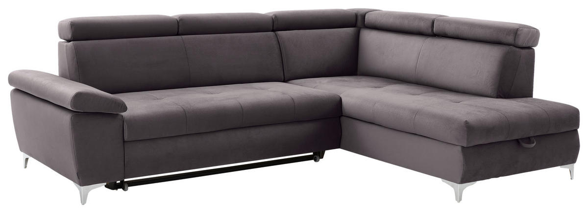 ECKSOFA Grau Samt  - Chromfarben/Grau, KONVENTIONELL, Textil/Metall (271/206cm) - Carryhome