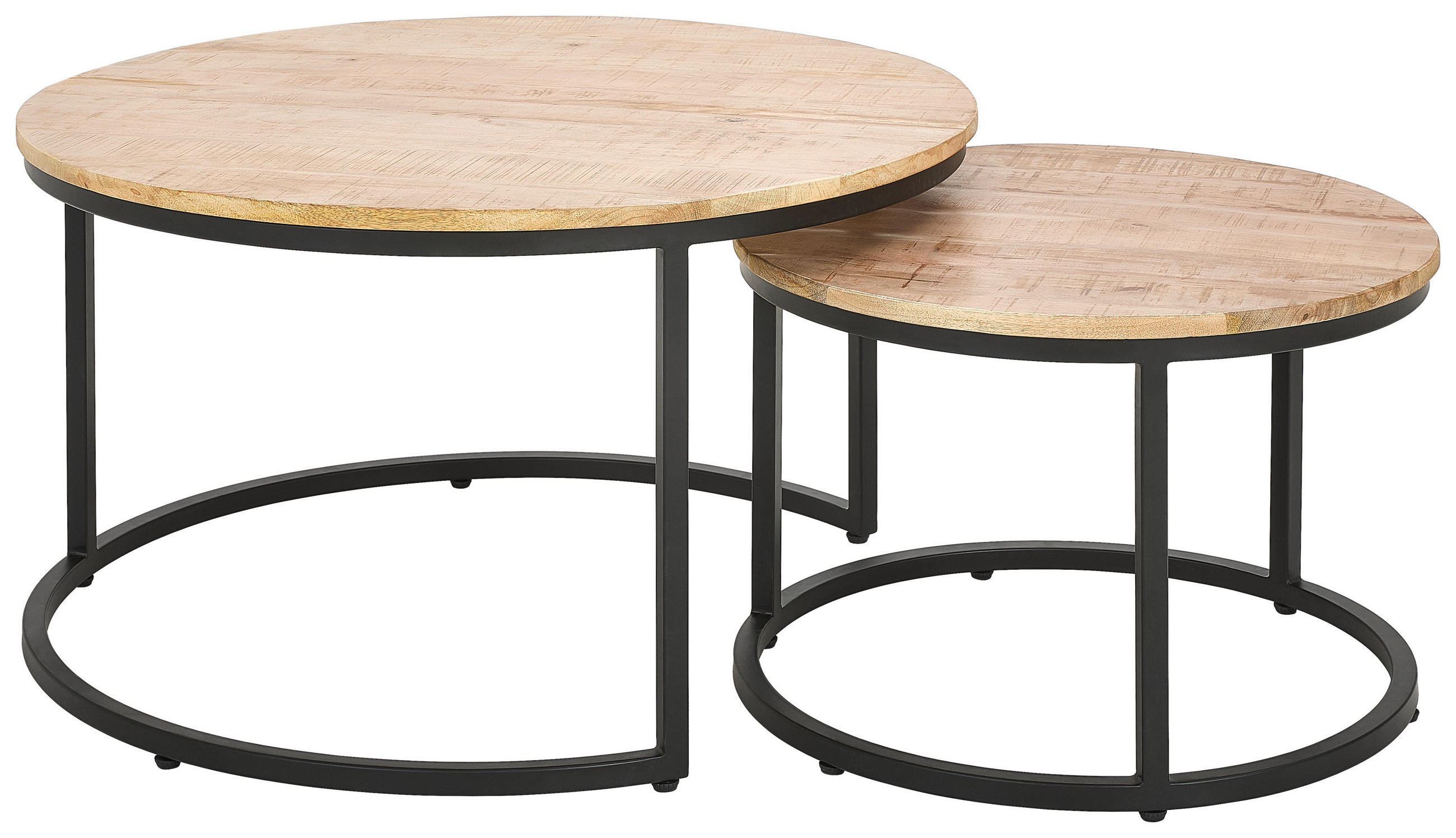 COUCHTISCHSET Mangoholz vollmassiv rund Naturfarben  - Schwarz/Naturfarben, Design, Holz (60/80/60/80/42/45cm) - Carryhome