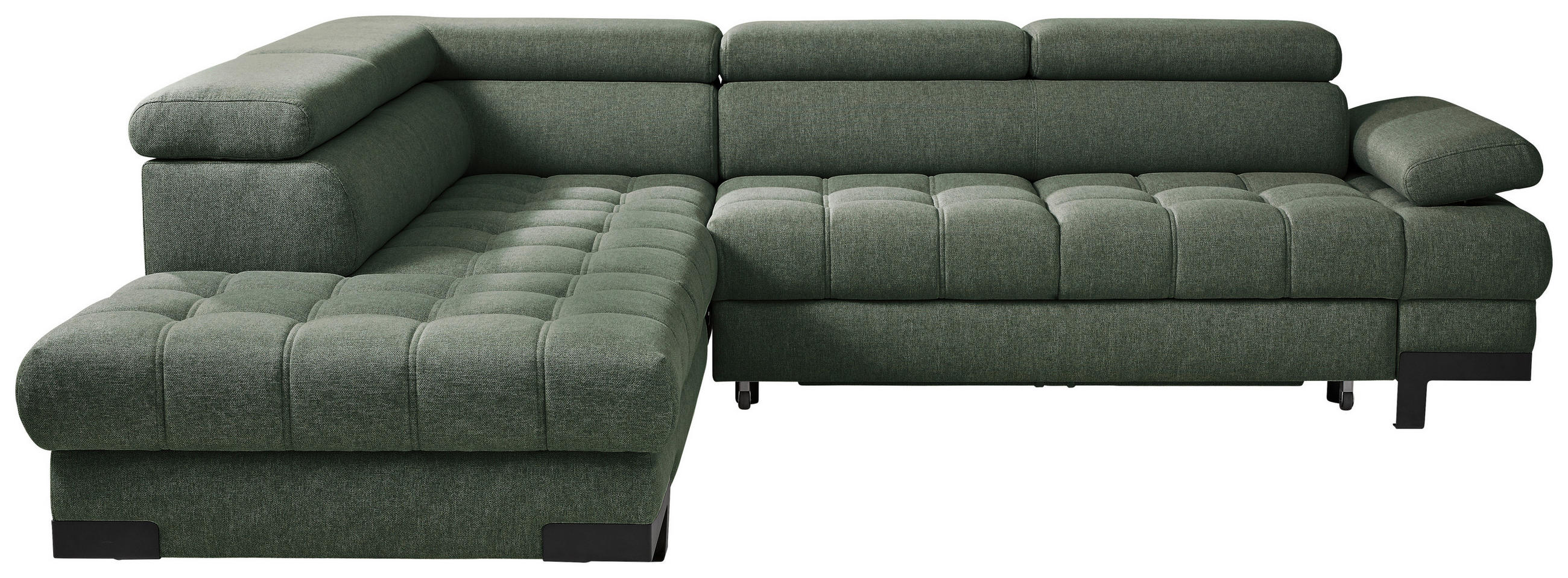 ECKSOFA Dunkelgrün Webstoff - Dunkelgrün/Schwarz, Design, Textil/Metall (223/263cm) - Welnova