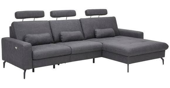 ECKSOFA in Mikrofaser Anthrazit 302/180 cm - Anthrazit/Schwarz, KONVENTIONELL, Textil/Metall (302/180cm) - Carryhome