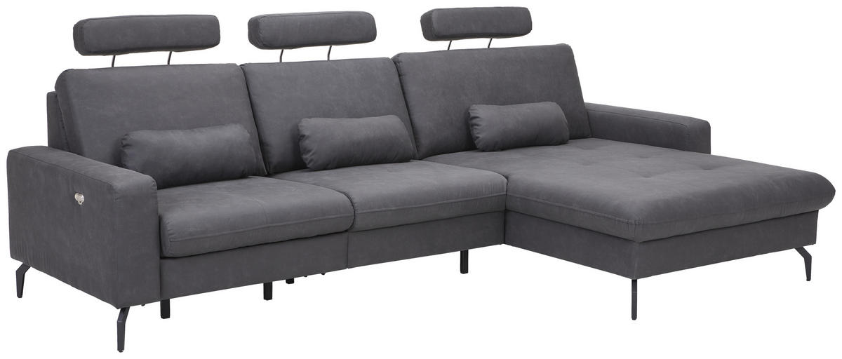 ECKSOFA in Mikrofaser Anthrazit  302/180 cm  - Anthrazit/Schwarz, KONVENTIONELL, Textil/Metall (302/180cm) - Carryhome