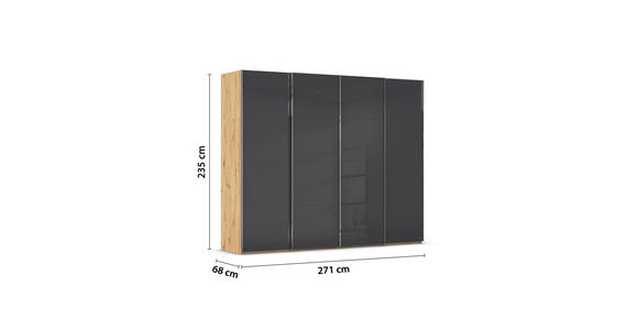 SCHWEBETÜRENSCHRANK 271/235/68 cm 4-türig Schwarz, Eiche Artisan - Chromfarben/Schwarz, Design, Glas/Holzwerkstoff (271/235/68cm) - Novel