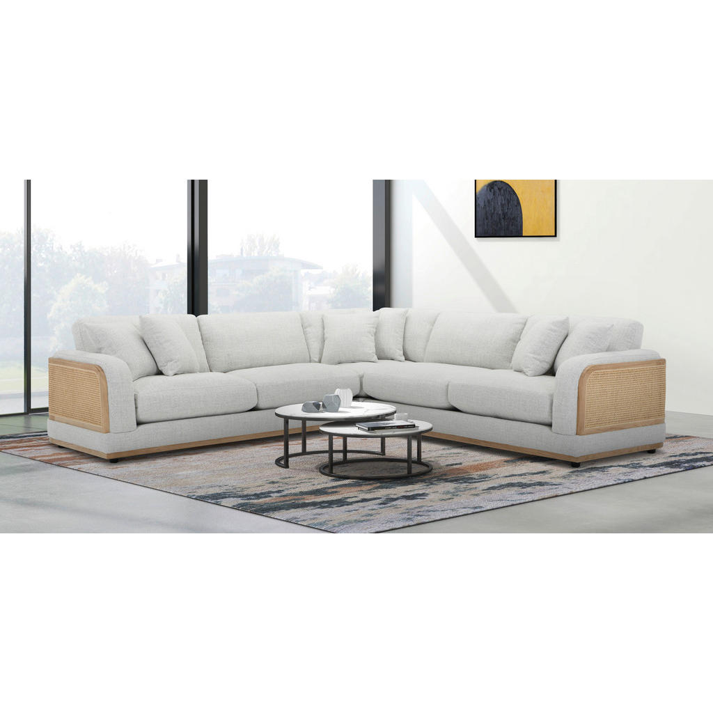 Thumbnail - Livetastic Ecksofa Wiener Geflecht, Hellgrau, Textil, Holz, Esche, Rattan, Wiener Geflecht, L-Form, 294x294 cm, Wohnzimm...