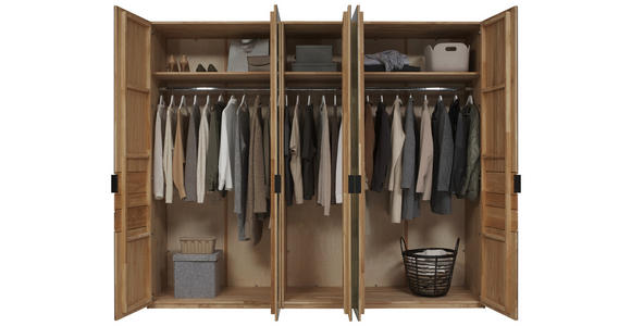 DREHTÜRENSCHRANK 252/214/62 cm,  in Anthrazit, Eichefarben, 5-türig  - Eichefarben/Anthrazit, Natur, Glas/Holz (252/214/62cm) - Valnatura