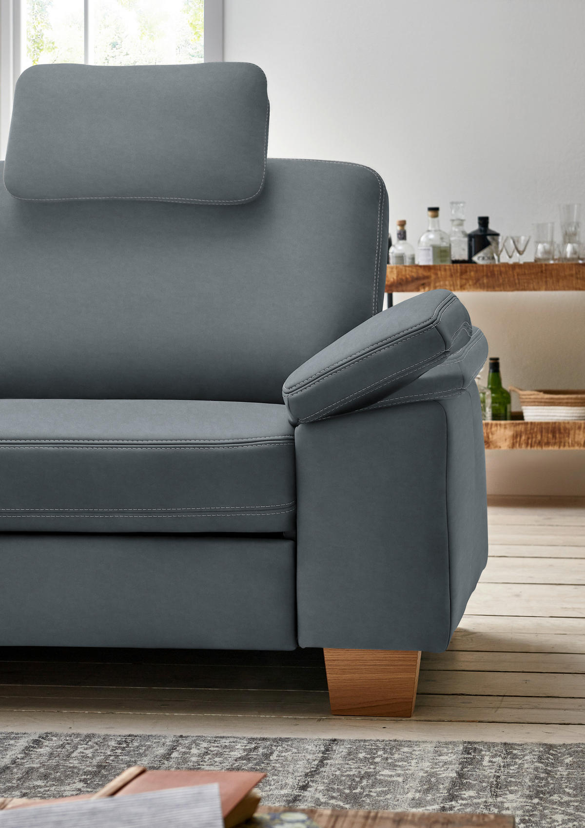 ECKSOFA  in Echtleder Blaugrau  235/274 cm  - Eichefarben/Beige, KONVENTIONELL, Leder/Holzwerkstoff (235/274cm) - Beldomo Premium