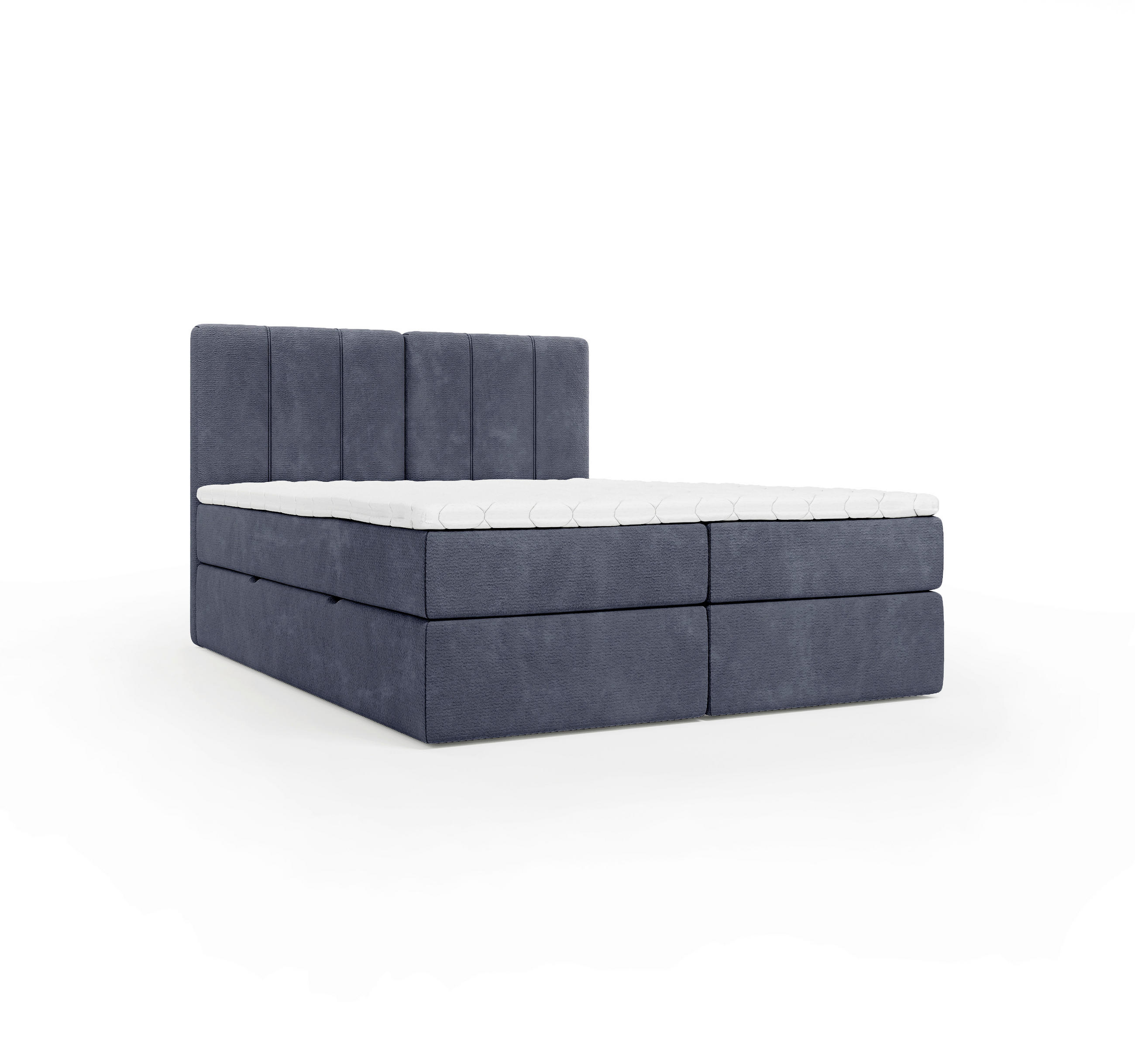 BOXBETT 160/200 cm,  in Dunkelblau, gepolstertes Kopfteil, Bettkasten, Topper, Matratze, H3 = fest  - Schwarz/Dunkelblau, Design, Holzwerkstoff/Kunststoff (160/200cm) - Esposa