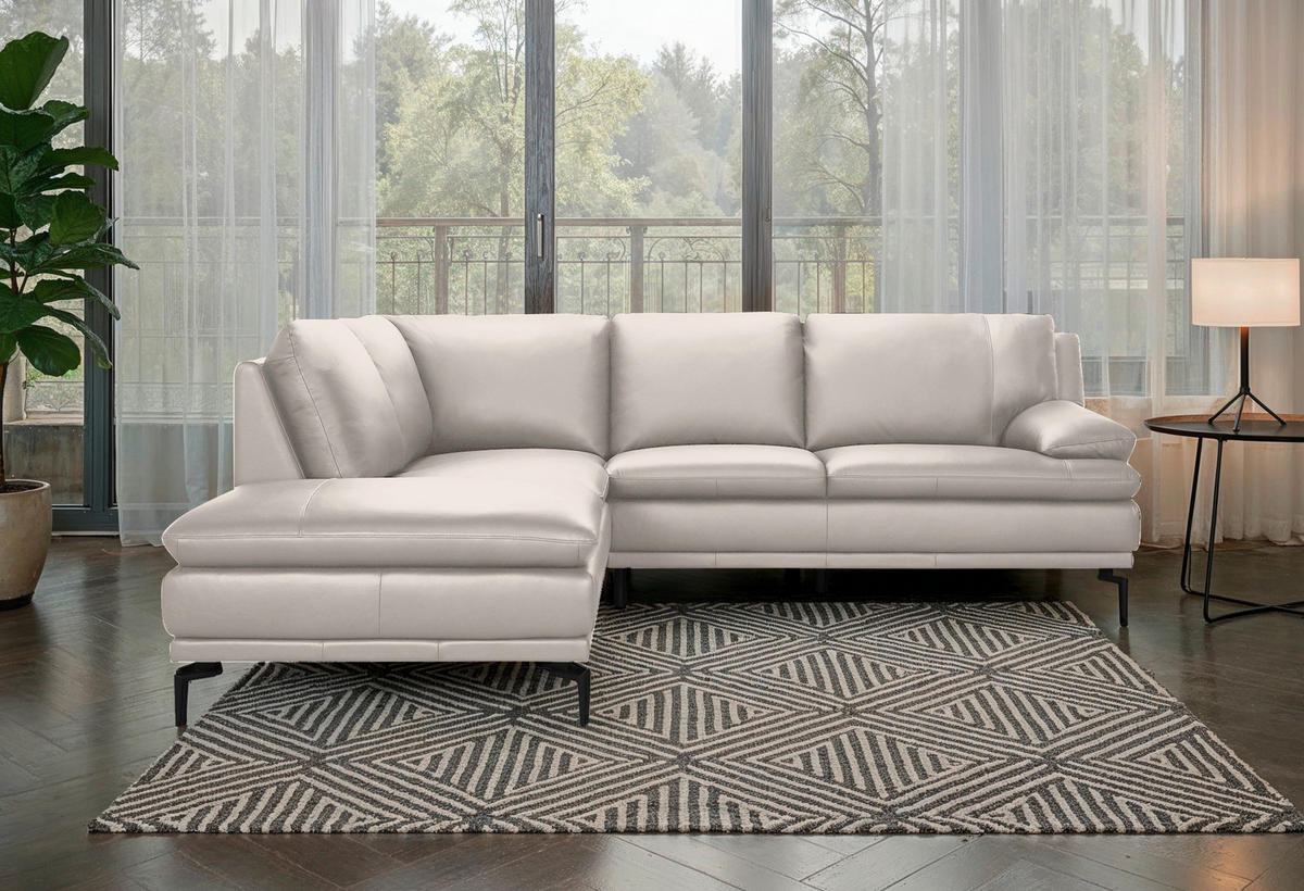 ECKSOFA Weiß Echtleder  - Schwarz/Weiß, Design, Leder (221/248cm) - MID.YOU