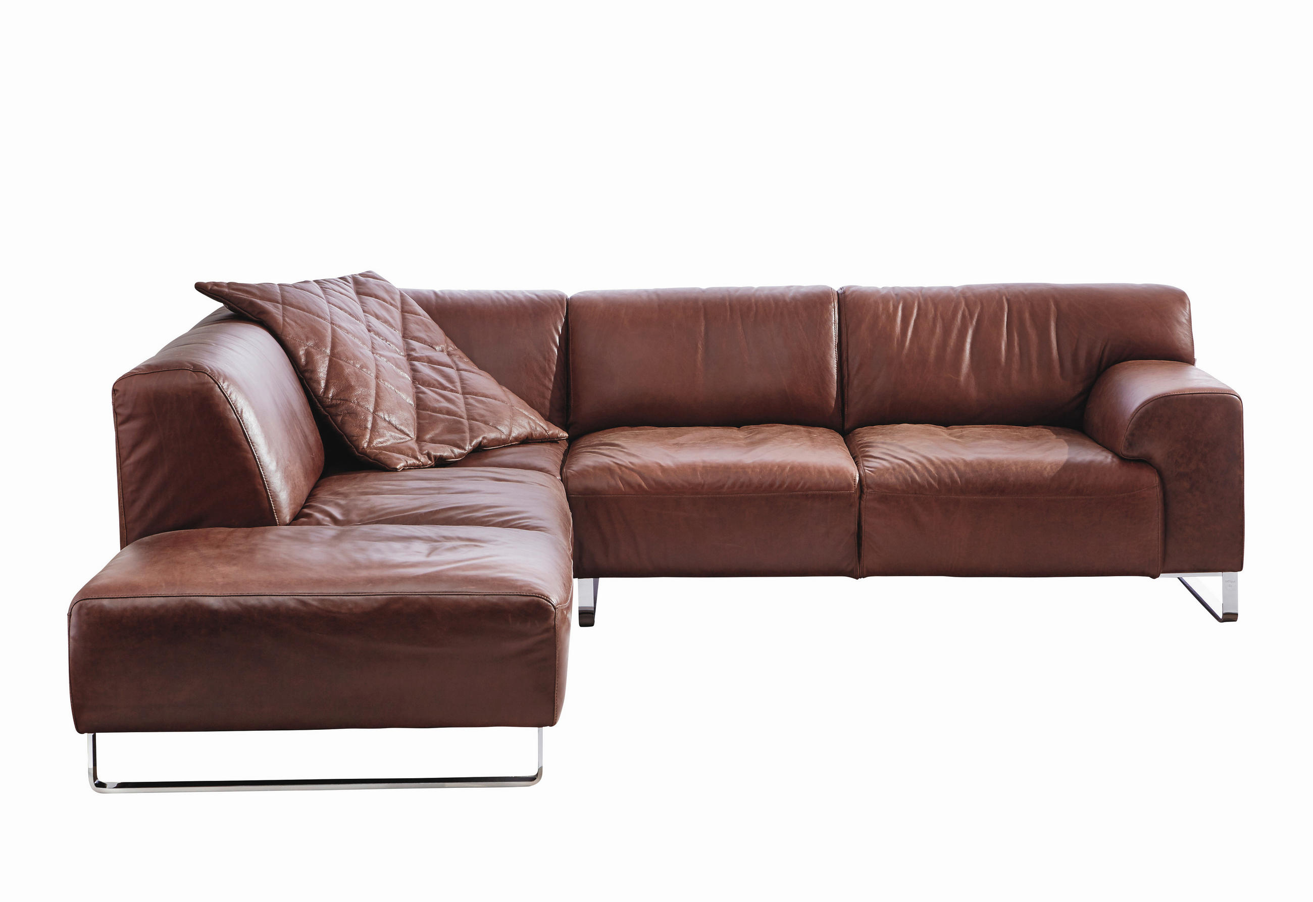 ECKSOFA Braun Echtleder  - Chromfarben/Braun, Design, Leder/Metall (245/271cm) - Chilliano