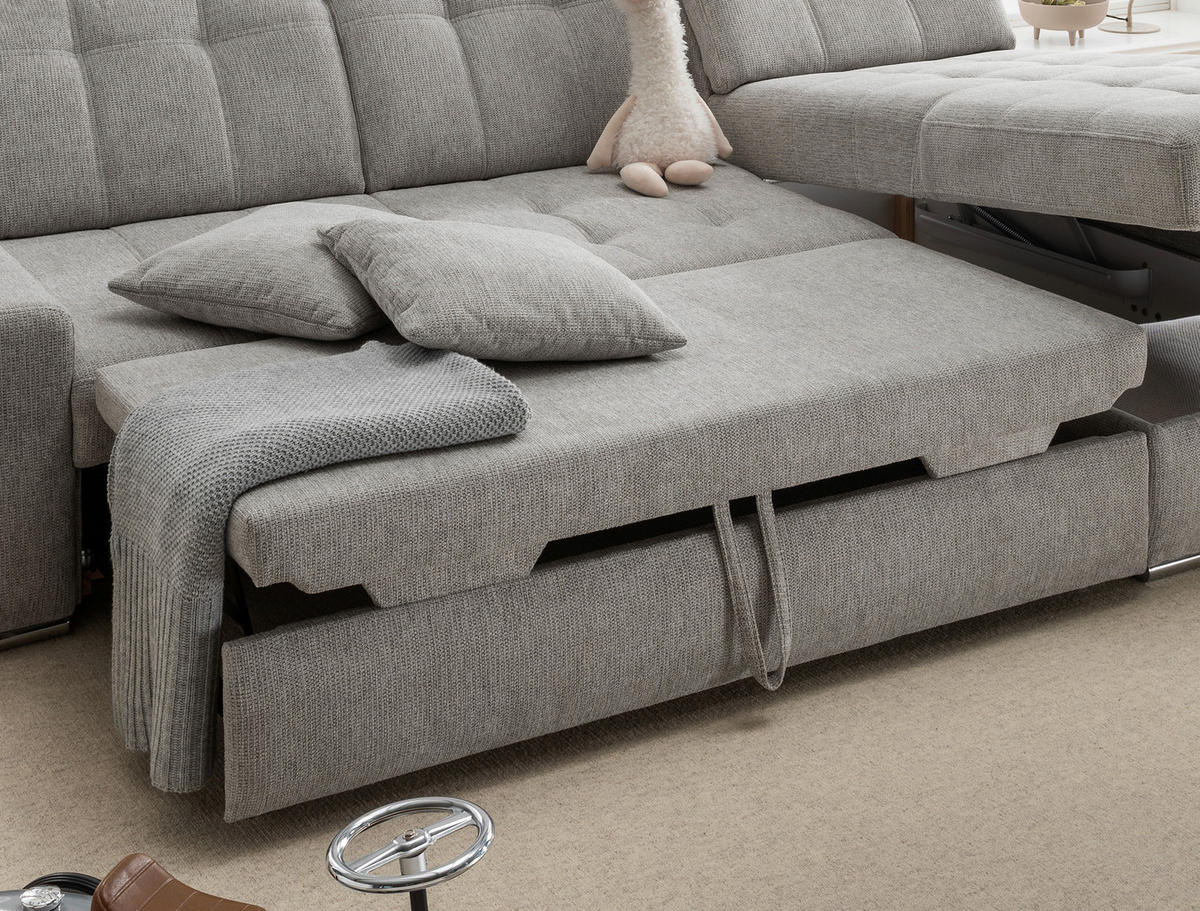 ECKSOFA Chenille Grau  - Chromfarben/Grau, Konventionell, Textil/Metall (283/186cm) - Livetastic