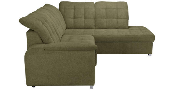 ECKSOFA Olivgrün Chenille Bettkasten, Schlaffunktion, Rücken echt, Kopfteilverstellung, Liegefläche im Originalstoff  - Chromfarben/Olivgrün, KONVENTIONELL, Kunststoff/Textil (260/205cm) - Carryhome