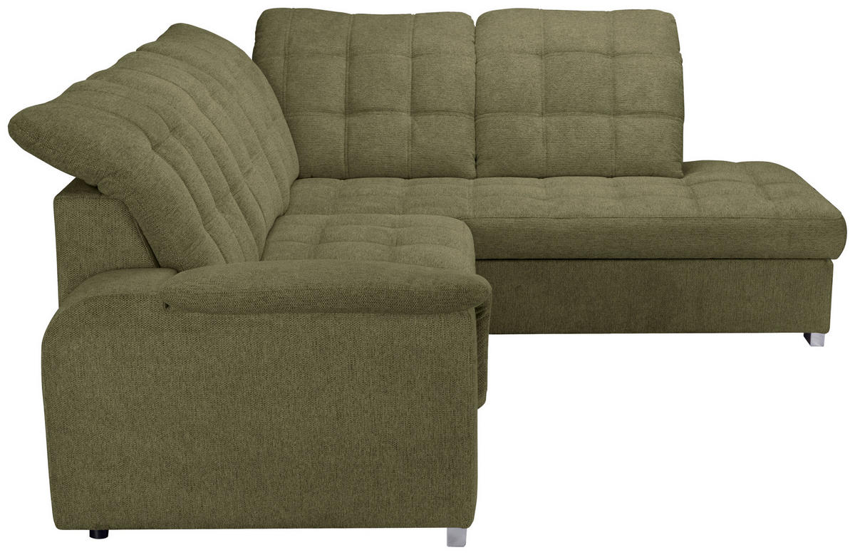 ECKSOFA Olivgrün Chenille  - Chromfarben/Olivgrün, KONVENTIONELL, Kunststoff/Textil (260/205cm) - Carryhome