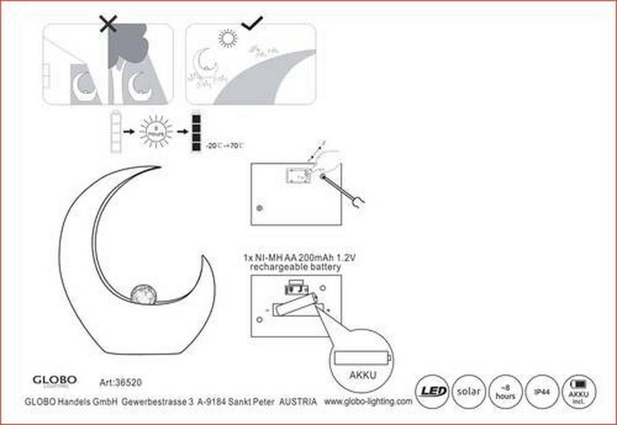 SOLARLEUCHTE 37,5/13,5/45 cm   - Klar/Messingfarben, Design, Glas/Metall (37,5/13,5/45cm) - Globo