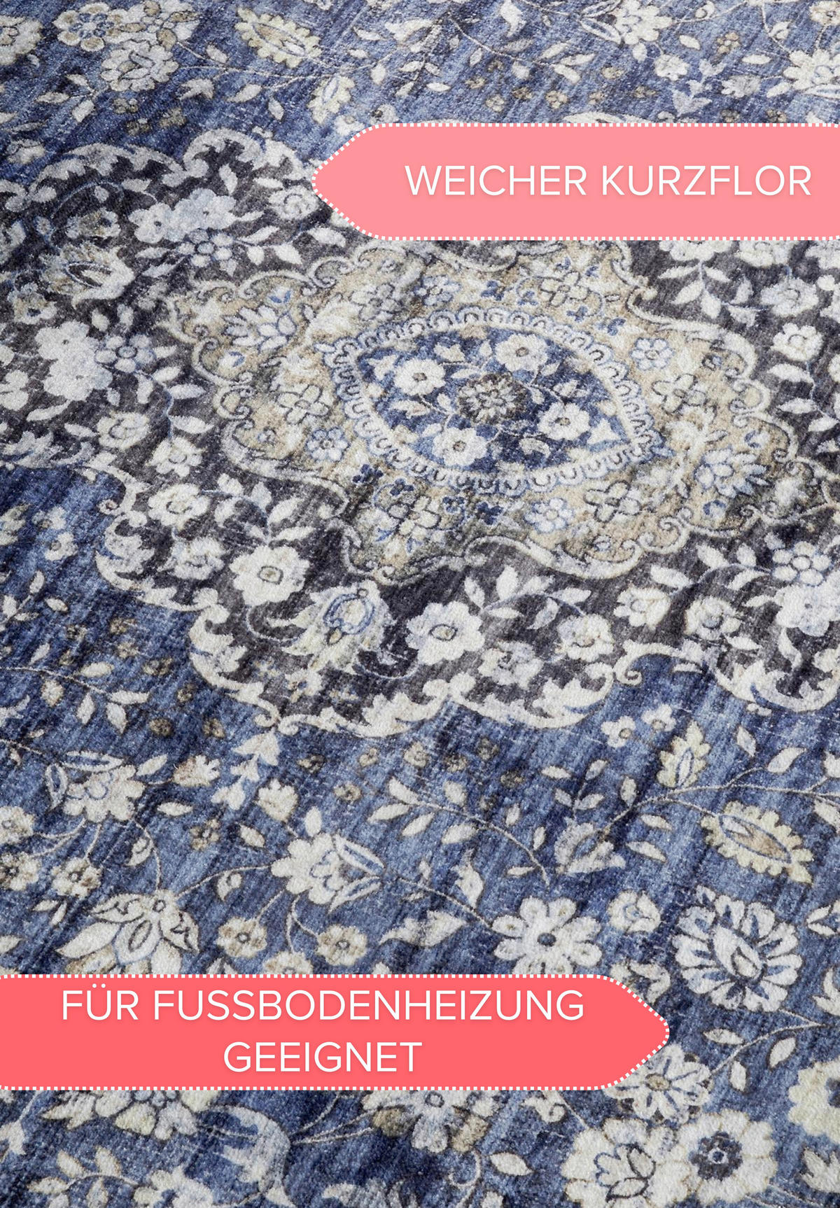 VINTAGE-TEPPICH 200/290/290 cm Asya Creme, Dunkelblau  - Creme/Dunkelblau, Design, Kunststoff/Textil (200/290/290cm) - Hanse Home