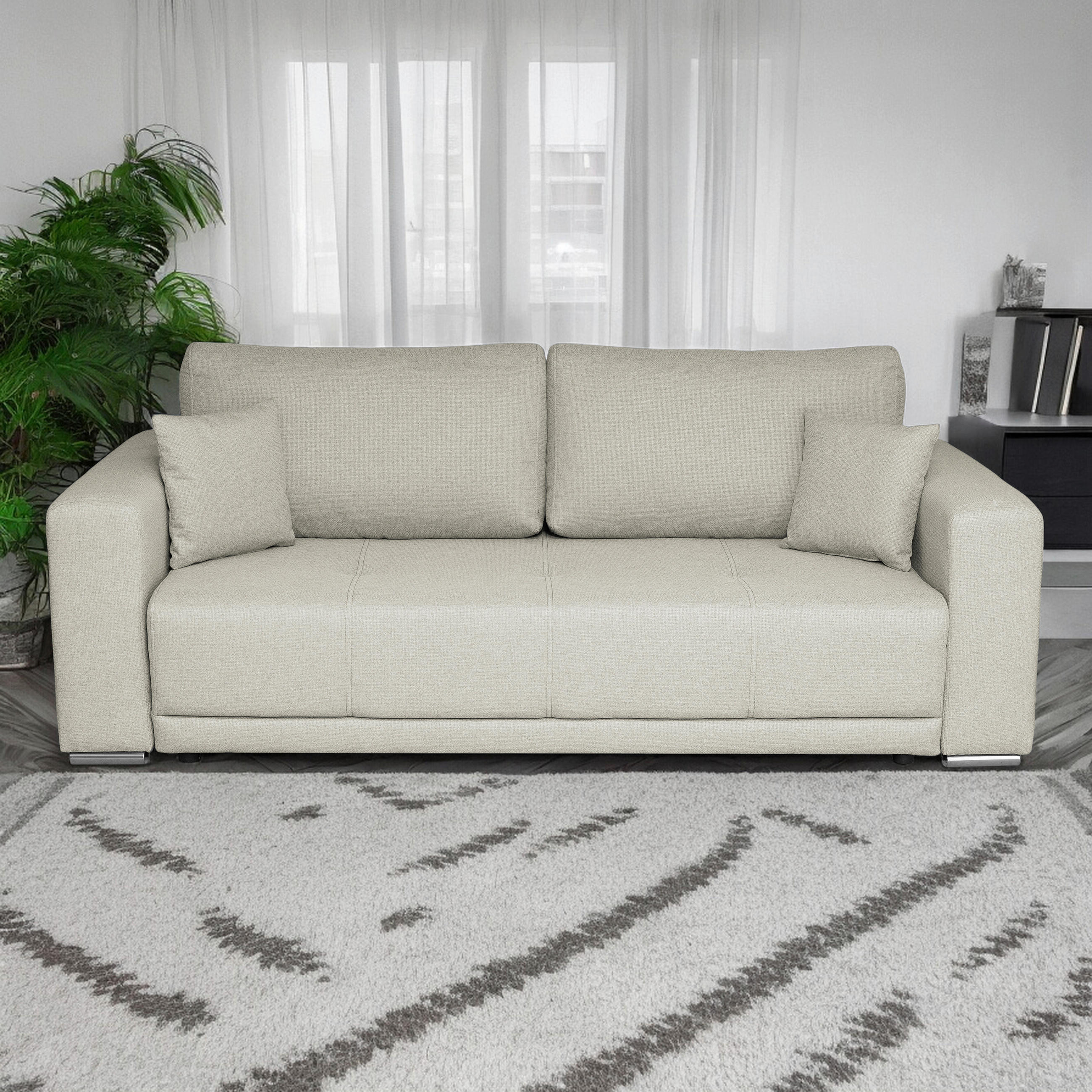SCHLAFSOFA in Struktur Beige  - Chromfarben/Beige, Design, Kunststoff/Textil (238/77/108cm) - P & B