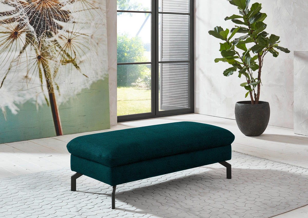 ECKSOFA in Velours Petrol  - Petrol/Schwarz, Design, Textil/Metall (306/179cm) - Beldomo System
