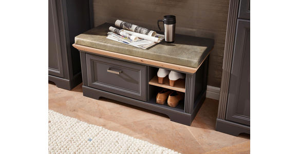 GARDEROBENBANK  in 93/49/41 cm  - Graphitfarben/Eiche Artisan, ROMANTIK / LANDHAUS, Textil/Metall (93/49/41cm) - Landscape