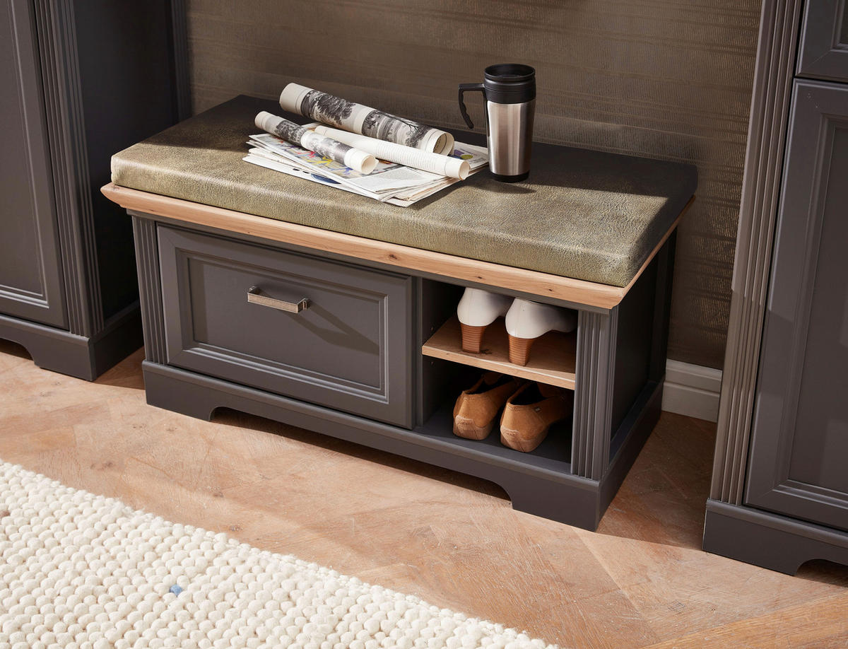 GARDEROBENBANK  in 93/49/41 cm  - Graphitfarben/Eiche Artisan, ROMANTIK / LANDHAUS, Textil/Metall (93/49/41cm) - Landscape